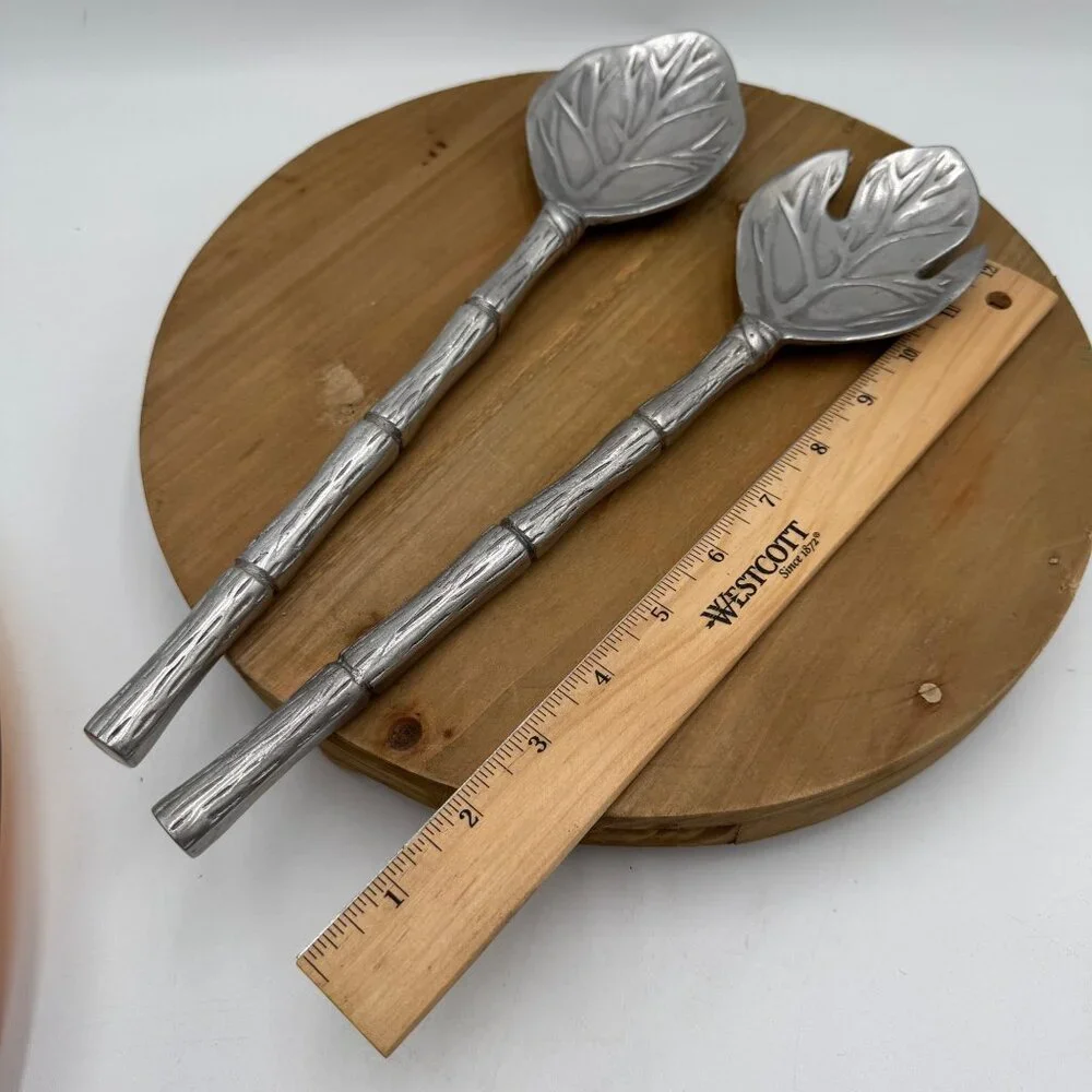 Garden Lettuce Cabbage Leaf Salad Tongs Serving Spoons Sand Cast Alloy Metalware